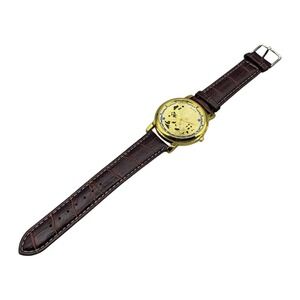 SOXY Gold Tone Skeleton Mechanical Watch Brown Leather Band